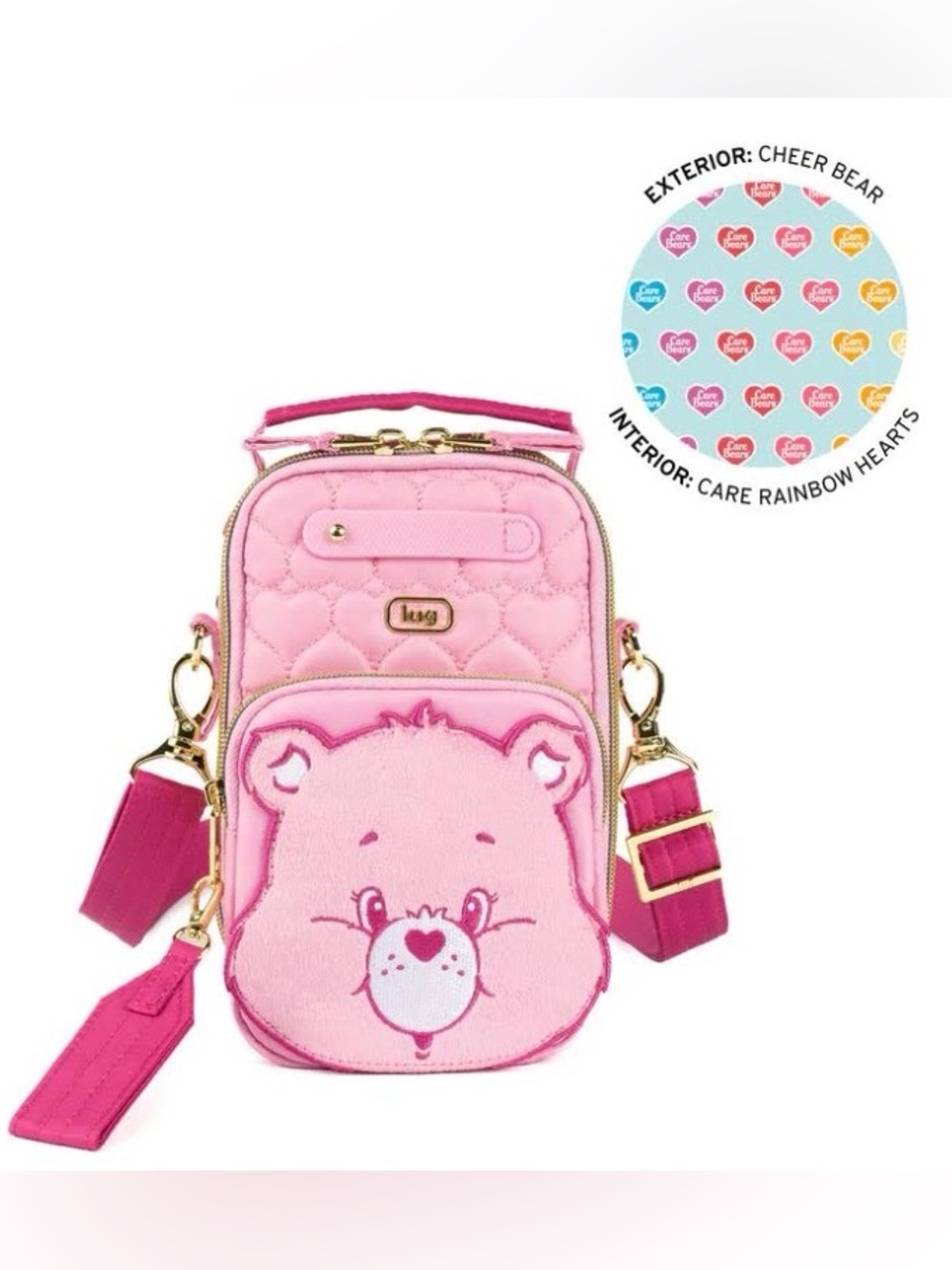 Lug Care Bears x Lug Skeeter Mini Bridge Crossbody Bag/Belt Bag Cheer Bear Pink